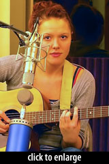 Megan Boehlke on acoustic guitar, with Blue Bottle and Stellar CM5