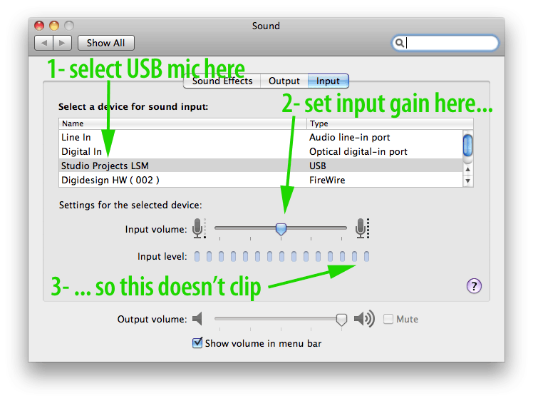 Optimizing input gain for USB mics under OSX
